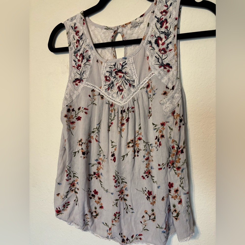Stitch Fix Floral Embroidered Boho Tank Top Lace Trim White Large